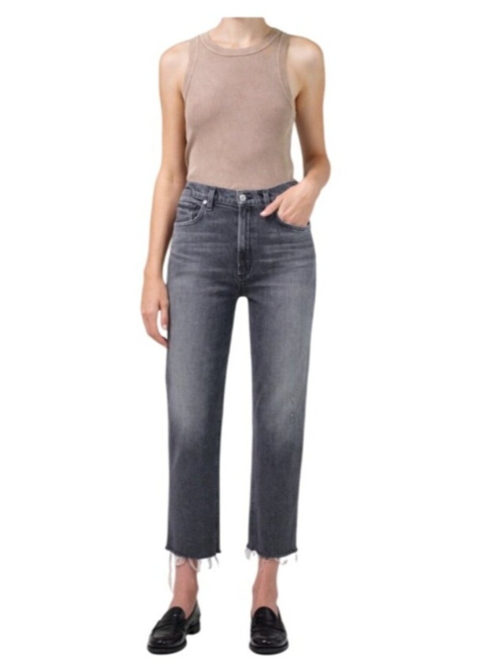 Citizens of Humanity Gray Raw Hem Daphne Crop Jeans - Picture 3 of 11